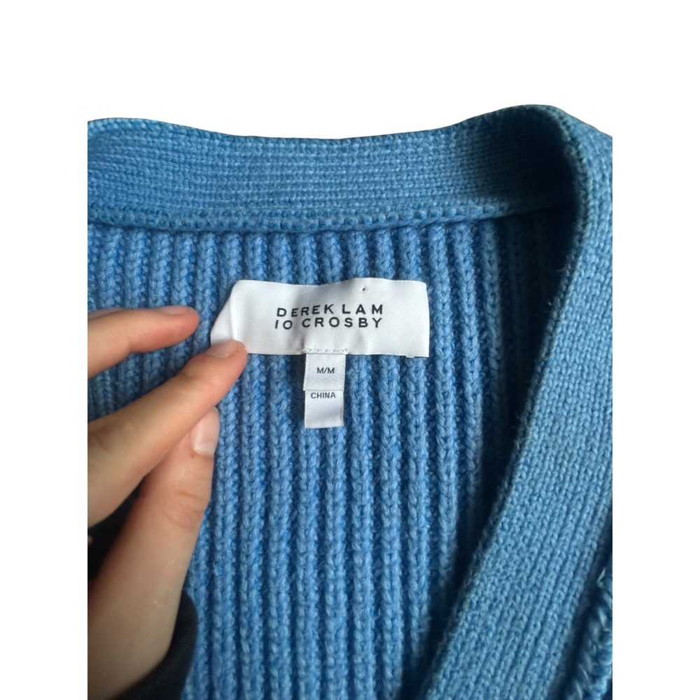 Derek Lam‎ 10 Crosby Blue Ribbed Cropped Cardigan Sweater Cutout Sleeve Medium - Picture 5 of 9